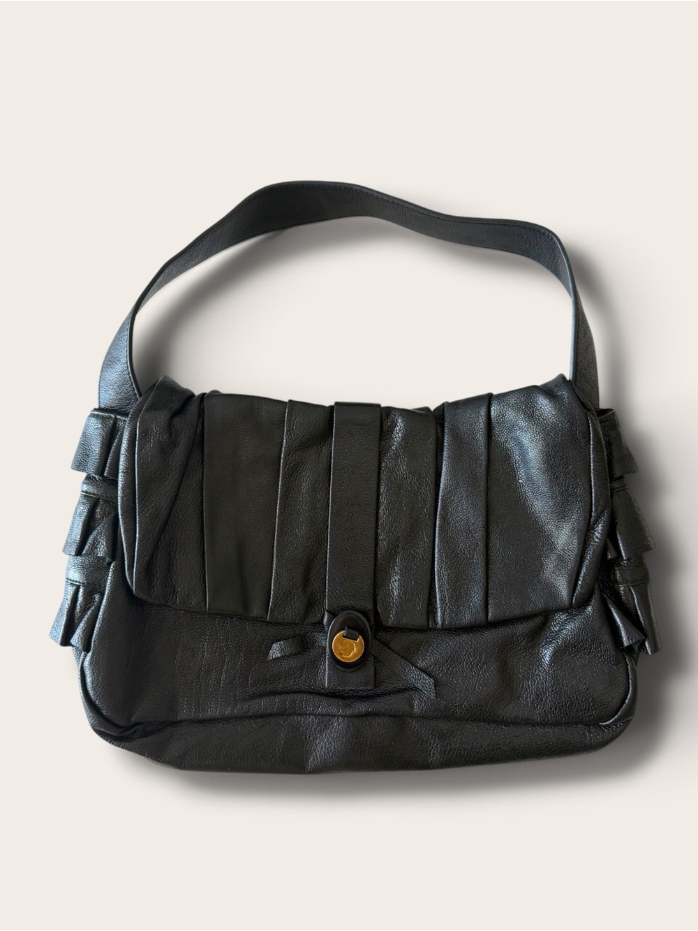 Mayle Black Pleated Leather Shoulder Bag - Picture 2 of 15